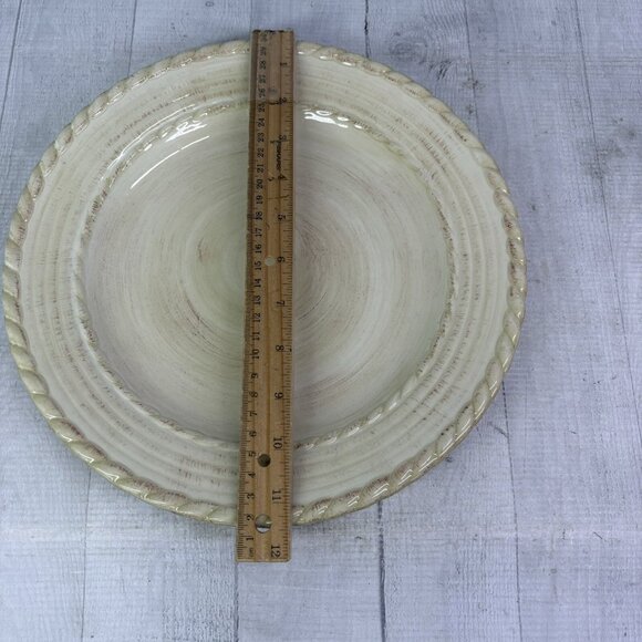 Roscher & Co BELLINI CREAM Embossed Rope Ring Earthenware  Dinner Plates Set 4 - Picture 11 of 16